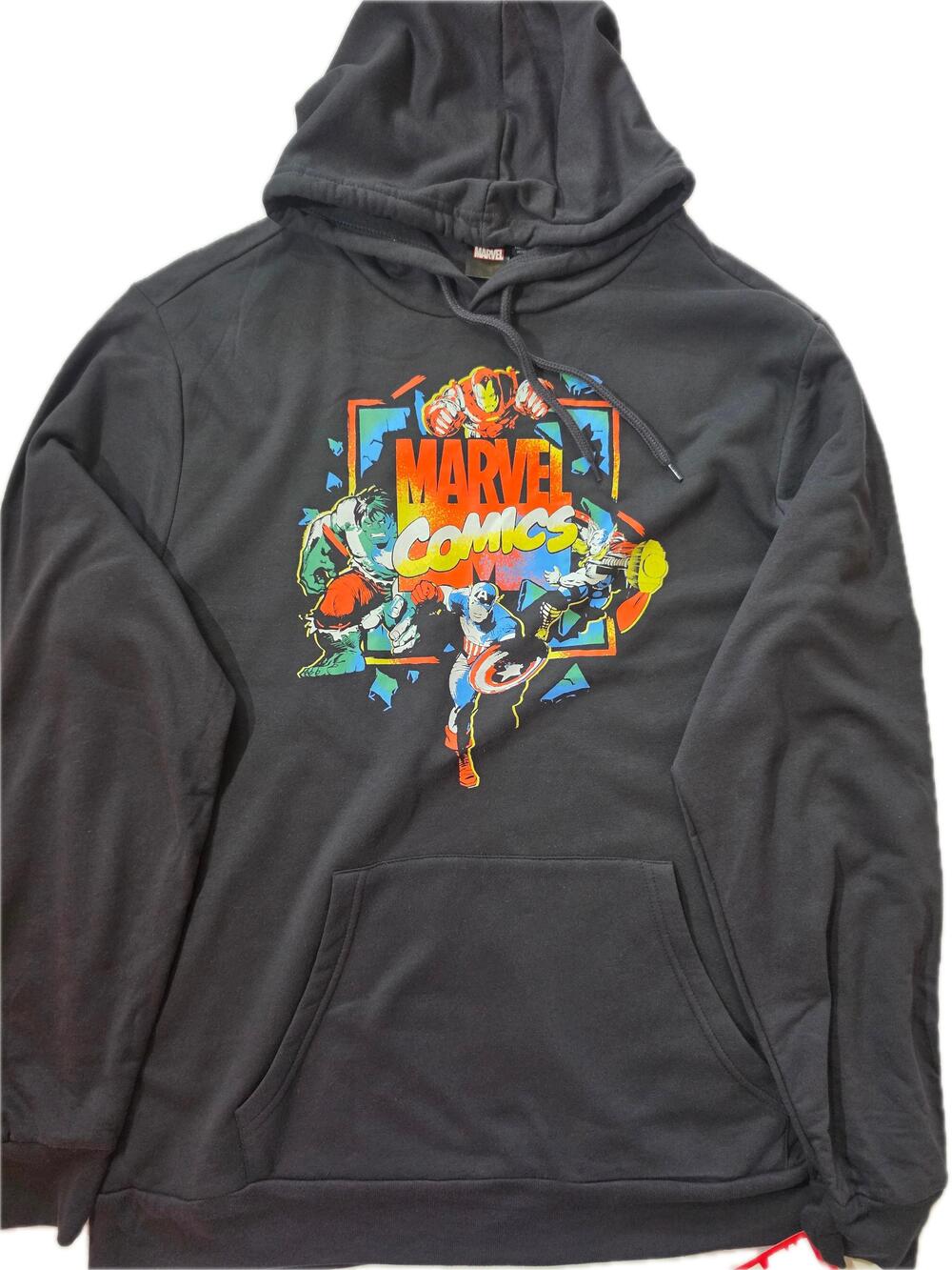 Marvel Hoodie Mens XL Black Pullover Fleece Hooded Avengers Graphic Front Back